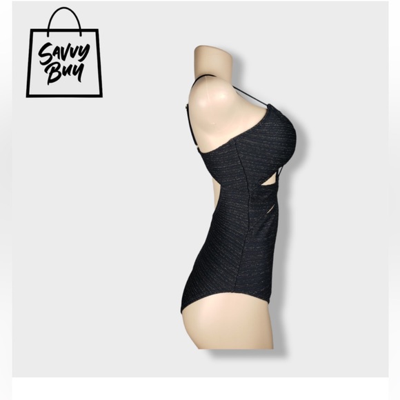NWOT TAGS TIME AND TRUE BLACK SHINEY GOLD ONE PIECE SWIMSUIT IN SIZE SMALL 4-6 - Picture 2 of 6